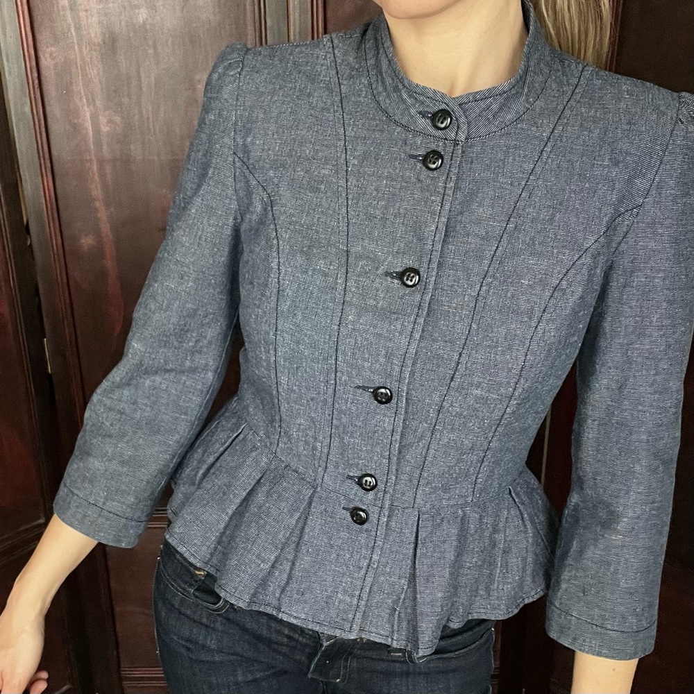 Tulle Denim Like Peplum Blazer size S fully lined. - Picture 4 of 13
